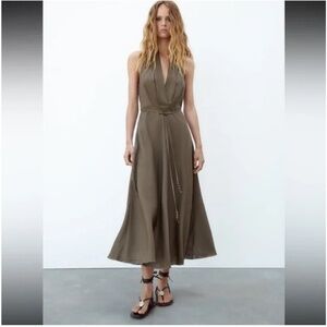 Zara Halter Dress Kahki